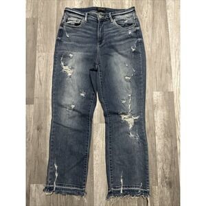 Judy Blue Jean Womens 9/29 Blue Straight Fit Raw Hem Stretch Denim DIstressed